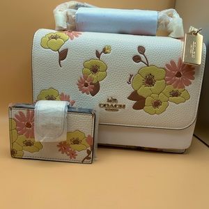 Coach Klare Crossbody Bag Leather Floral Cluster Flowers Spring and Cardslot